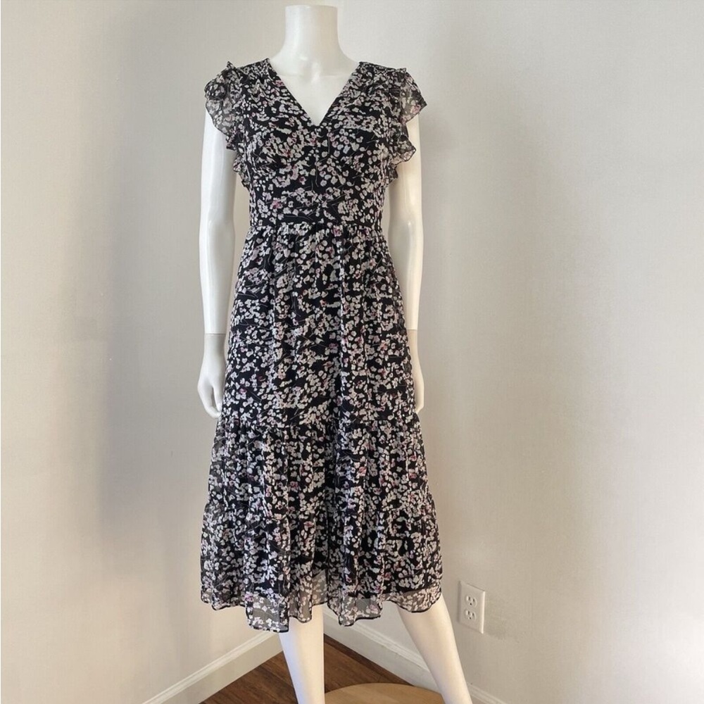 NWT Banana Republic Black Floral Midi Dress 0